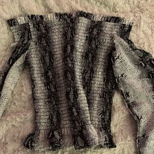 smocked off the shoulder long sleeve